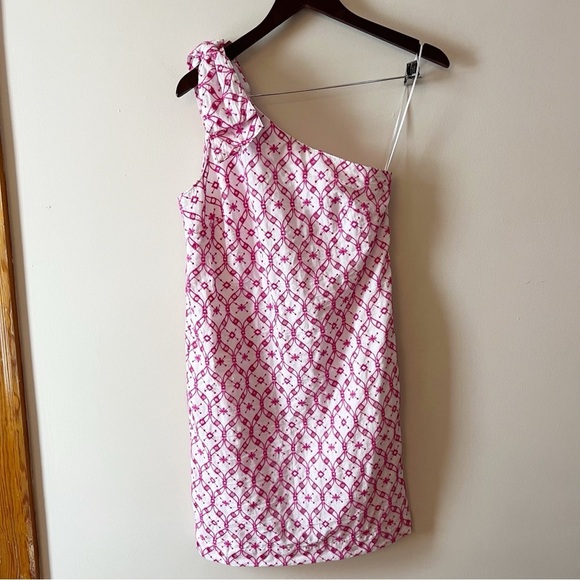 J.Crew Women’s One Shoulder Eyelet Mini Dress Pink/White NEW Size 00 - Picture 1 of 11